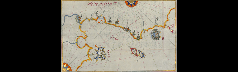 La costa Tunisina e in particolare il forte di Mahdia nella mappa di Piri Reis